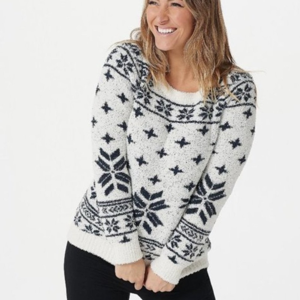 Barefoot Dreams Seaside Crew Neck Pullover Sweater Fair Isle Size M Women’s